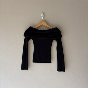 american attitudes y2k vintage sherpa fur off the shoulder long sleeve